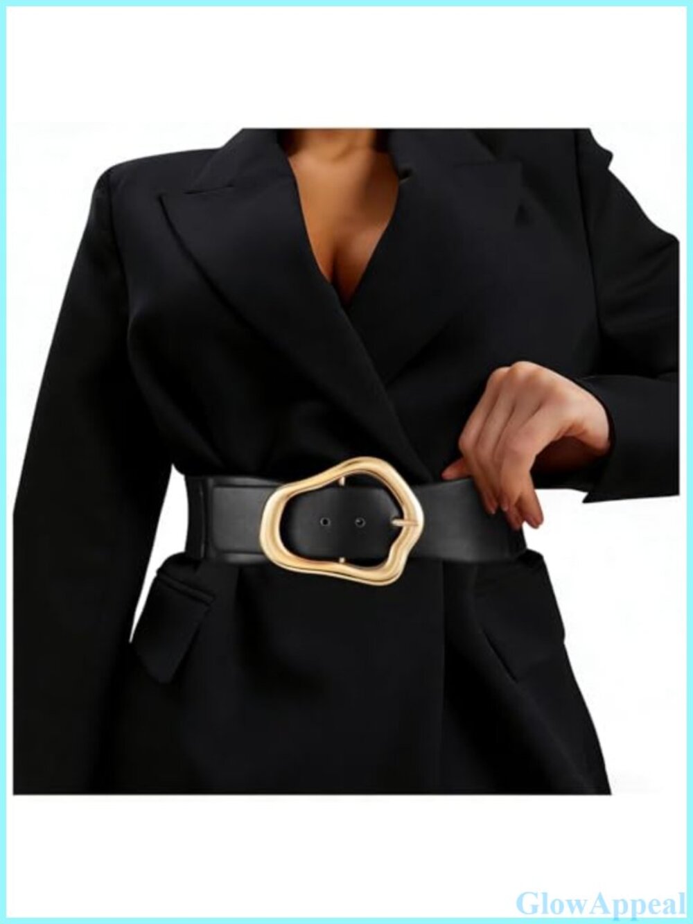 Wide Elastic Waist Belt with Gold Buckle Stretchy Leather Waistband